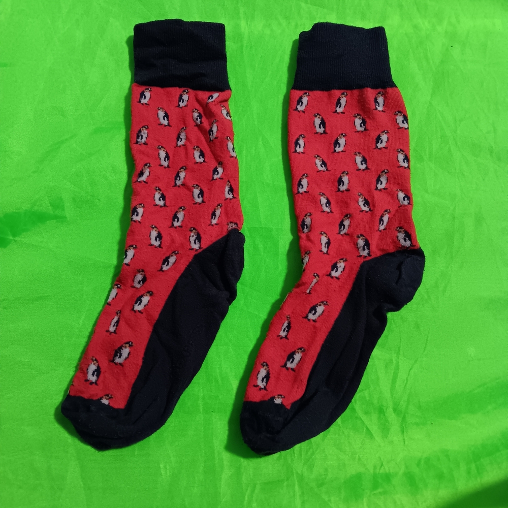 Playful Penguin Red and Black Socks